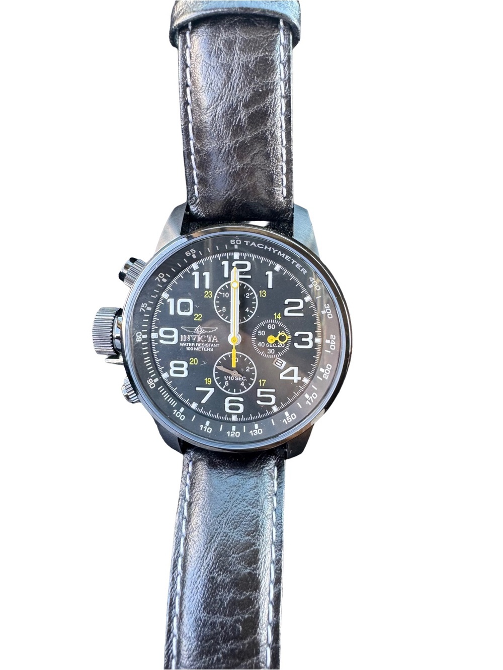Invicta Black Dial Chronograph with Yellow Accents